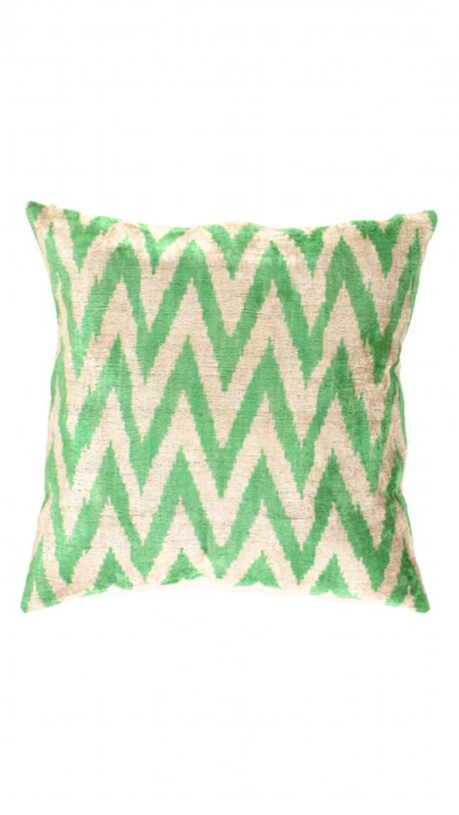 Canvello Green Color Turkish Velvet Silk ikat pillow - 24'' X 24" - Canvello