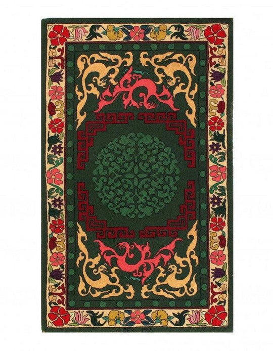 Canvello Green Extermally fine Antique amrican hook Area rug 2'11'' X 4'11''