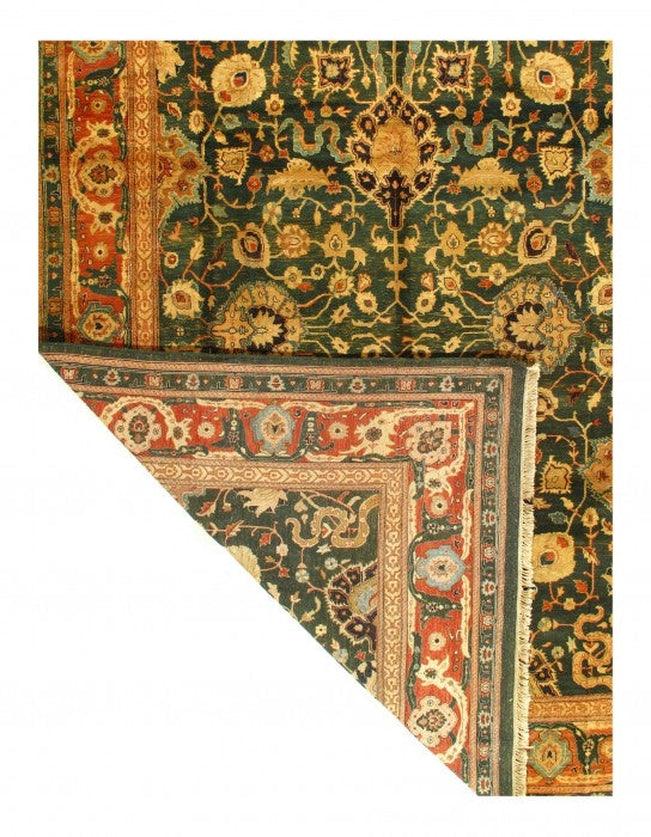 Canvello Green Fine Hand Knotted Agra Area Rug - 9'9'' X 13'6''