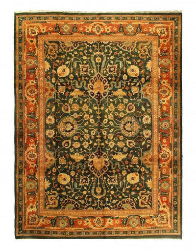 Canvello Green Fine Hand Knotted Agra Area Rug - 9'9'' X 13'6'' - Canvello