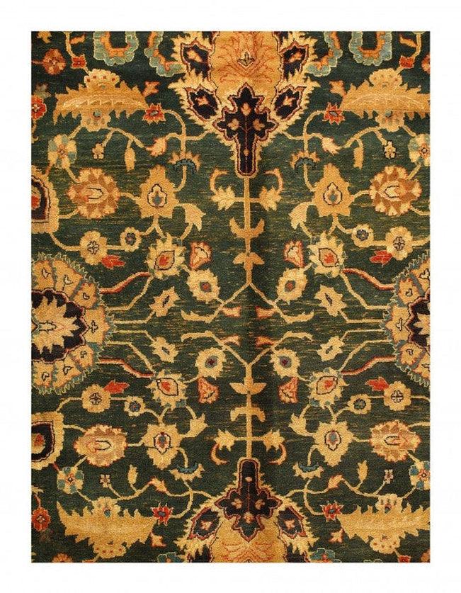 Canvello Green Fine Hand Knotted Agra Area Rug - 9'9'' X 13'6'' - Canvello