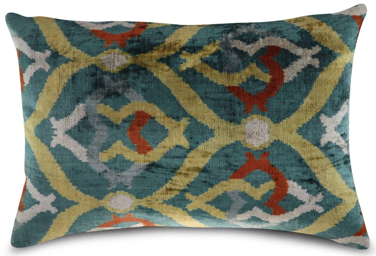 Canvello Green Gold Handmade 16x24 Silk Velvet Pillow, Organic Veg Dyed, Down Feather Filled