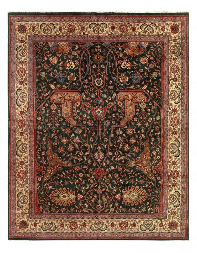 Canvello Green Persian Hand Knotted Kashan Design Rug - 12'X16'5''