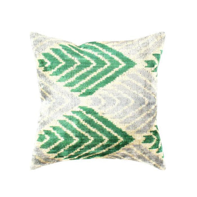 Canvello Green Turkish Gray Silk Velvet ikat pillow - 16"x16" - Canvello