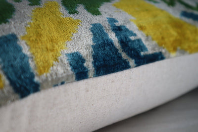 Canvello Green Yellow Blue Handmade 16x24 Silk Velvet Pillow, Organic Veg Dyed, Down/Feather Filled - Canvello