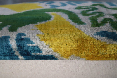 Canvello Green Yellow Blue Handmade 16x24 Silk Velvet Pillow, Organic Veg Dyed, Down/Feather Filled - Canvello