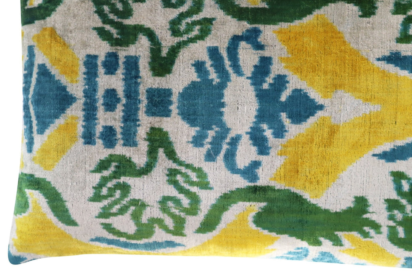 Canvello Green Yellow Blue Handmade 16x24 Silk Velvet Pillow, Organic Veg Dyed, Down/Feather Filled - Canvello