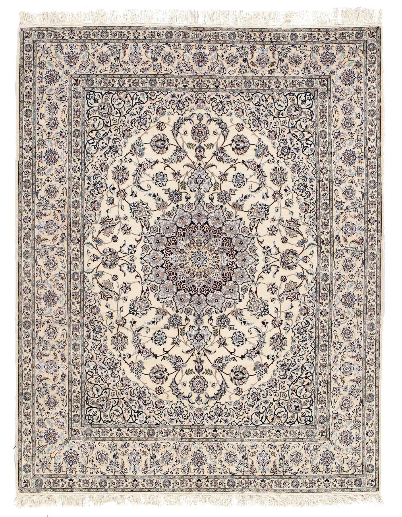 Canvello Habibian Nain Hand Knotted Silk Rug - 6L - 6'8" x 8'3" - Canvello