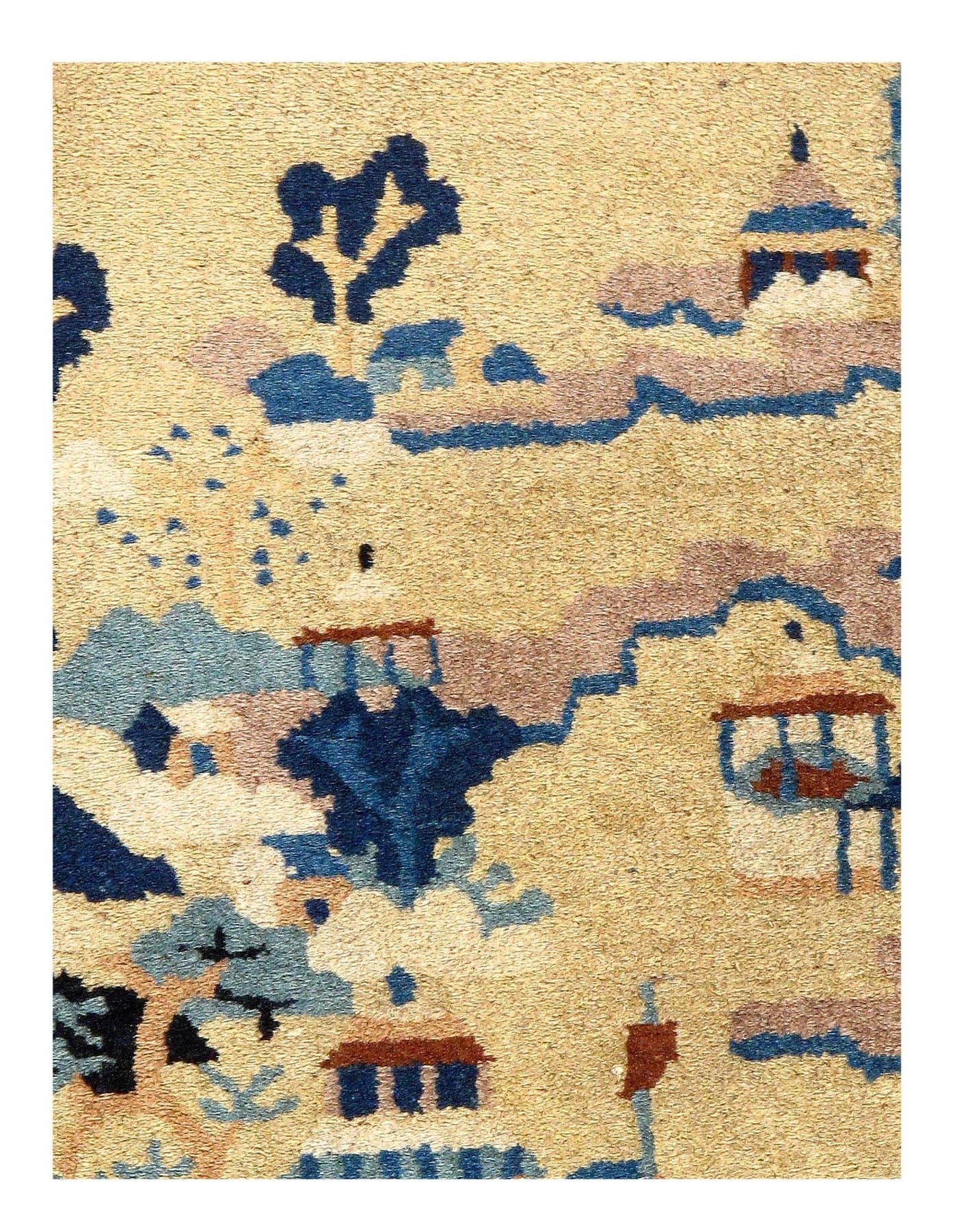 Canvello Hand Knotted Antique Chinese Art Deco Beige Rug - 1'11''X 2'