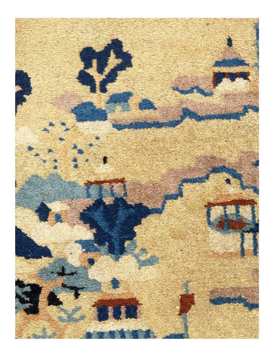 Canvello Hand Knotted Antique Chinese Art Deco Beige Rug - 1'11''X 2' - Canvello