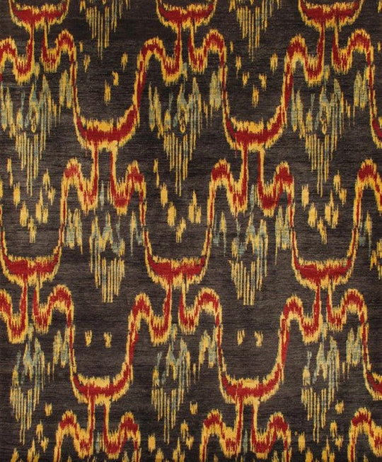 Canvello Hand-Knotted Black Wool Rug - 8' X 9'10"