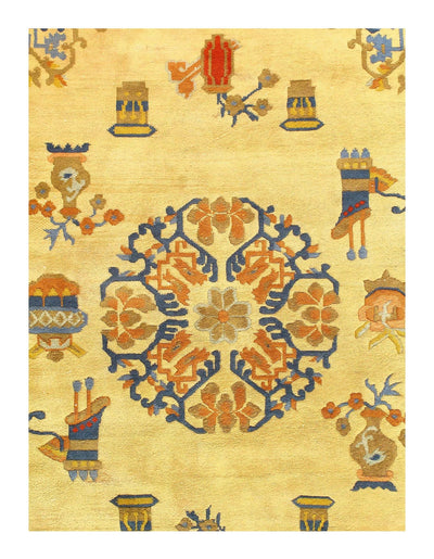 Canvello Hand Knotted Chinese Designer Gold Rug - 5'11 X 9' - Canvello