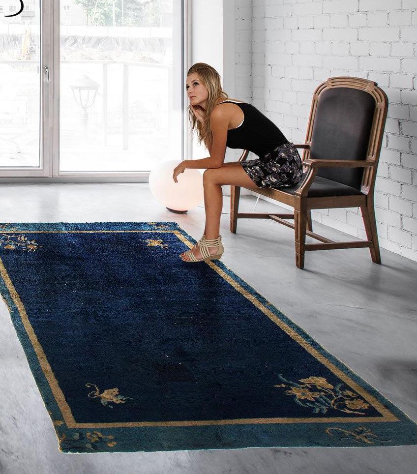 Canvello Hand Knotted Chinese Peking Navy Blue Rug - 3'6'' X 6'8''