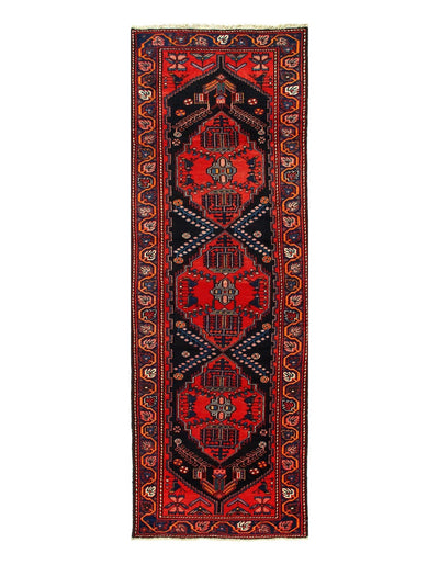 Canvello Hand Knotted Hamadan Black Runner Rug - 3'5'' X 9'9'' - Canvello