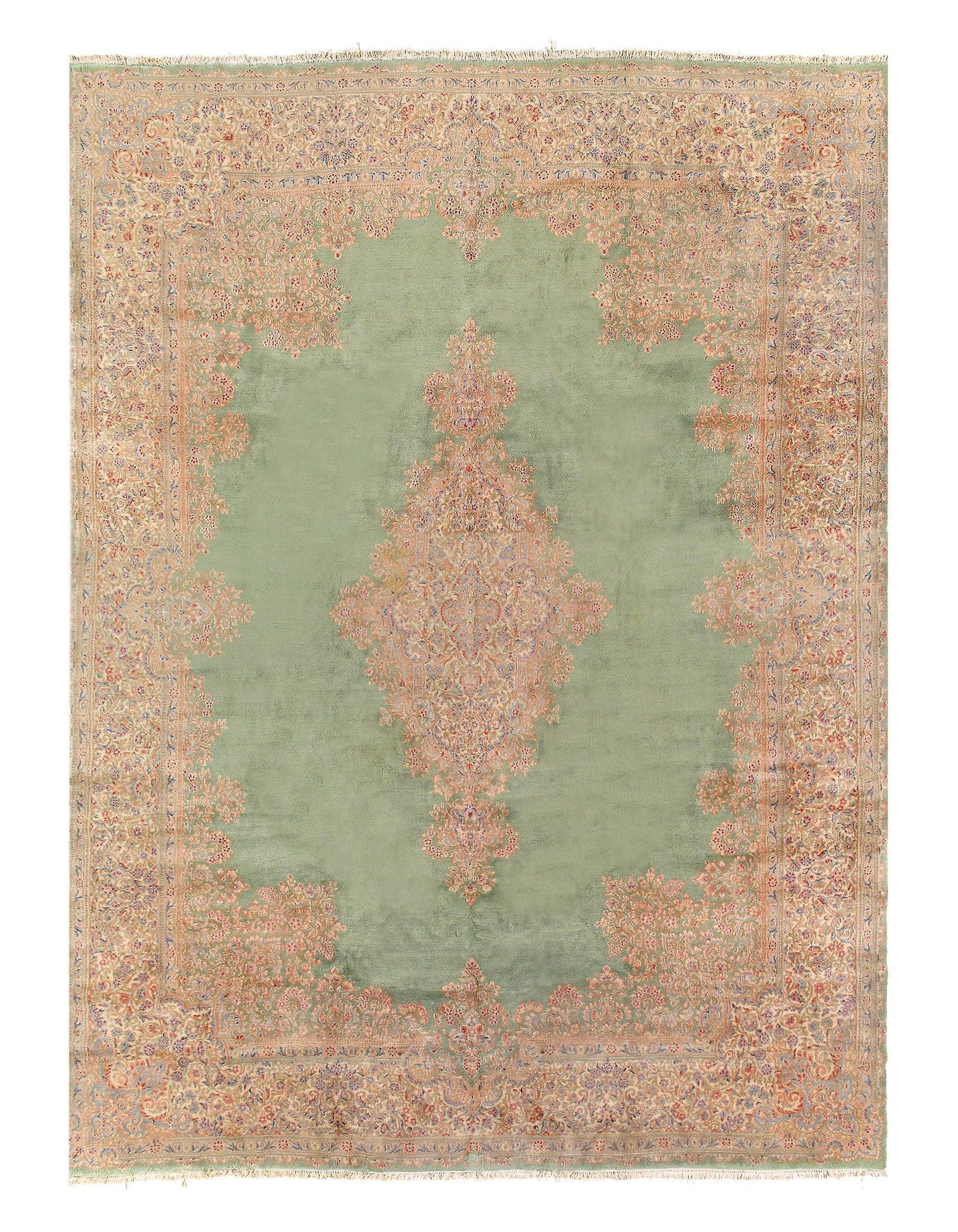 Canvello Hand-Knotted Kerman Light Green Rugs - 13' X 17'