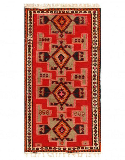 Canvello Hand Knotted Shiraz Kilim Red Silkroad Rug - 4'6'' X 9' - Canvello