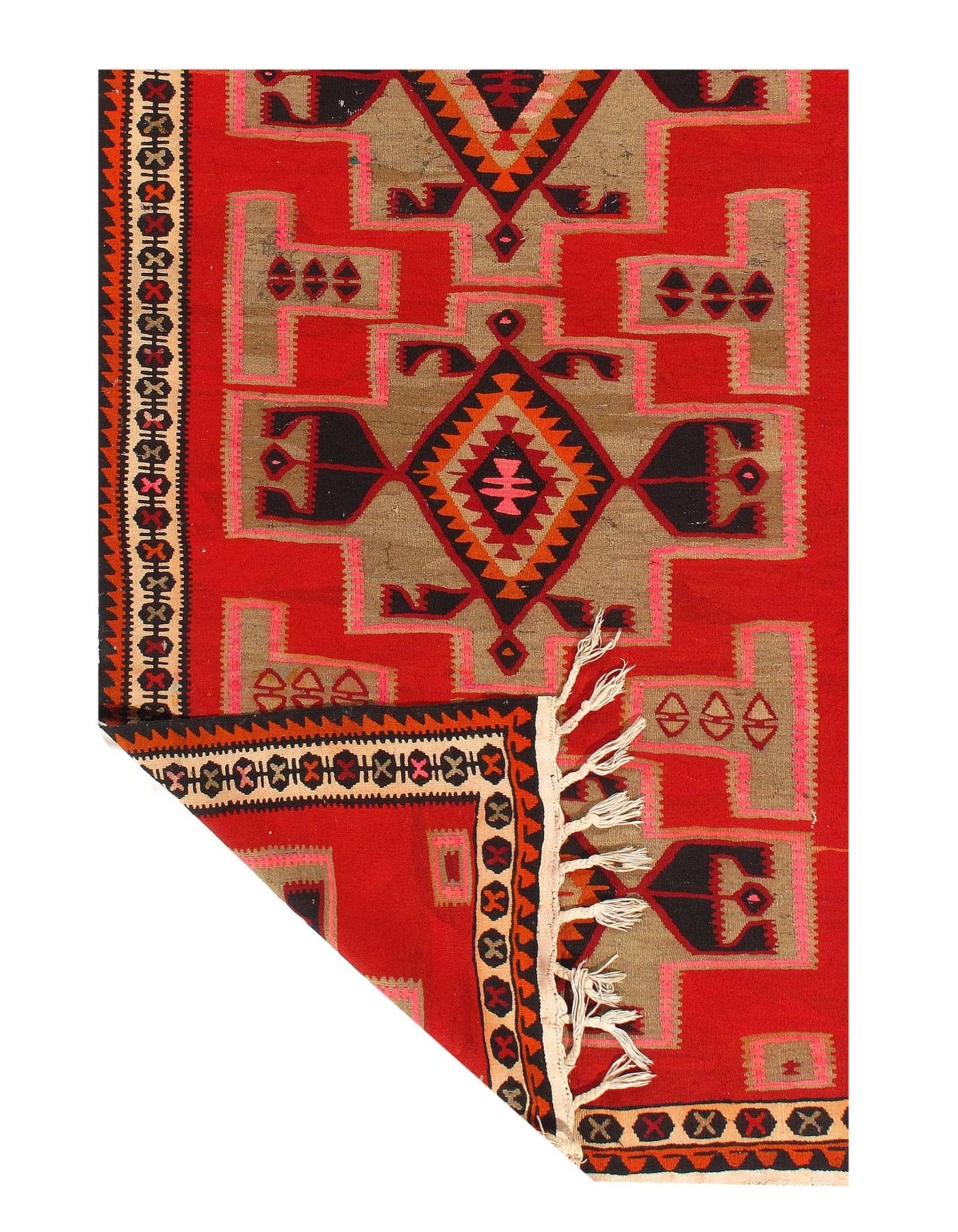 Canvello Hand Knotted Shiraz Kilim Red Silkroad Rug - 4'6'' X 9' - Canvello