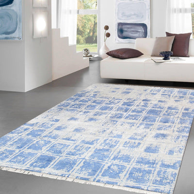 Canvello Hand - Knotted Silk Blue Modern Area Rug - 8' X 10'2" - Canvello