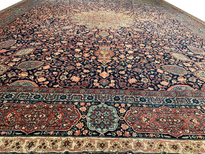 Canvello Hand Knotted Persian Blue Brown Rug - 13'7'' X 17'11''