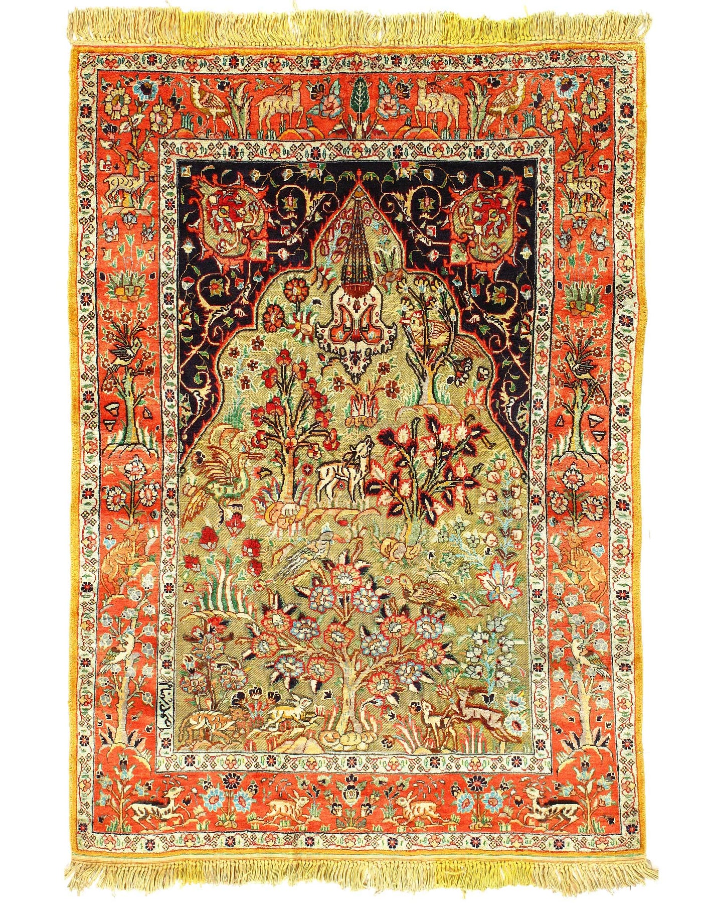 Canvello Hand Knotted Persian Kashan Orange Rug - 3'4'' X 4'6''