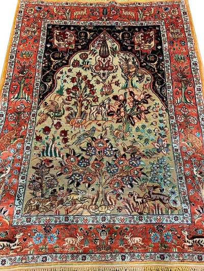 Canvello Hand Knotted Silkroad Kashan Orange Rug - 3'4'' X 4'6'' - Canvello