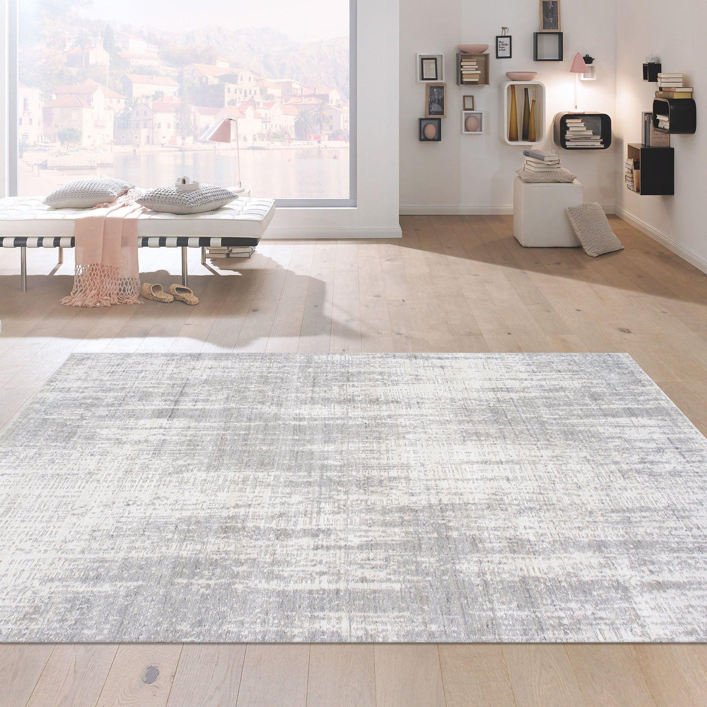 Canvello Amari Collection Hand-Loomed Bsilk & Wool Ivory Area Rug- 5' 4" X 7' 8" canvellollc