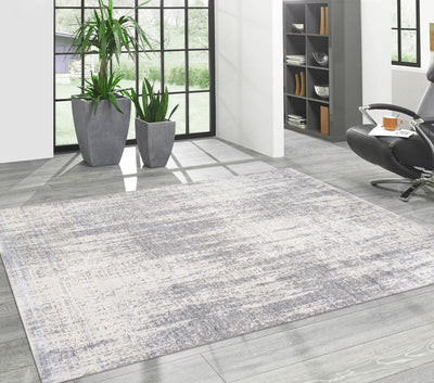 Canvello Amari Collection Hand-Loomed Bsilk & Wool Silver Area Rug- 5' 4" X 7' 8" canvellollc