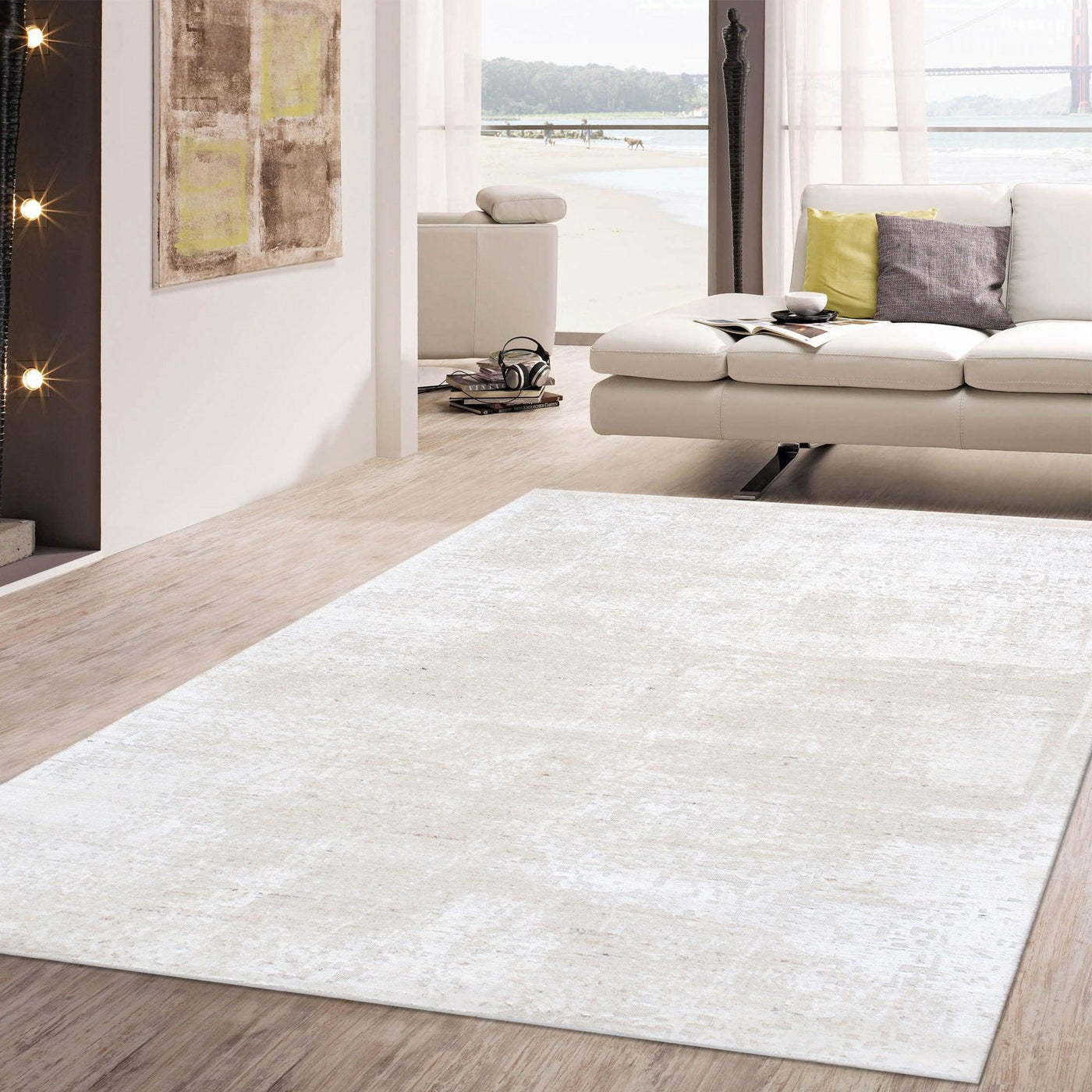 Canvello Hand - Loomed Bsilk & Wool Ivory Area Rug - 5'5" X 7'7" - Canvello