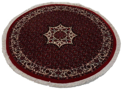 Canvello Hand Made Bidjar Round Red Rug - 3'5'' X 3'5'' - Canvello