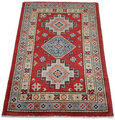 Canvello Hand Made Casual Medallion Afghan Kazak Rug - 2'1'' X 3'1'' - Canvello