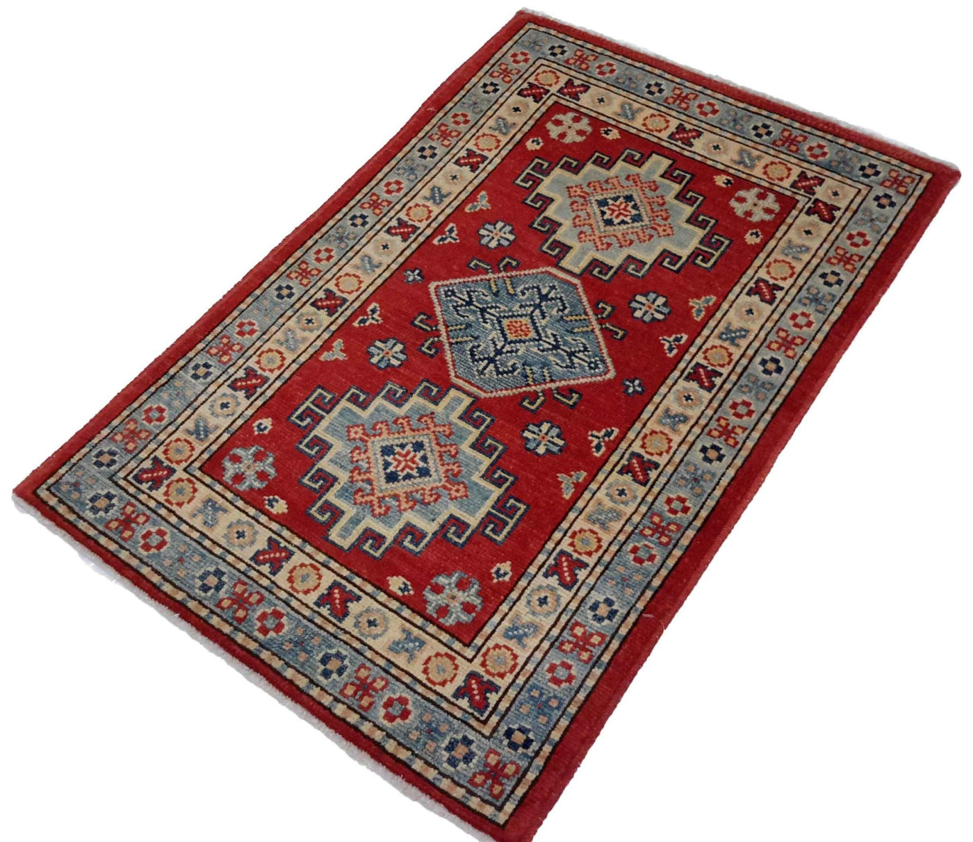 Canvello Hand Made Casual Medallion Afghan Kazak Rug - 2'1'' X 3'1'' - Canvello