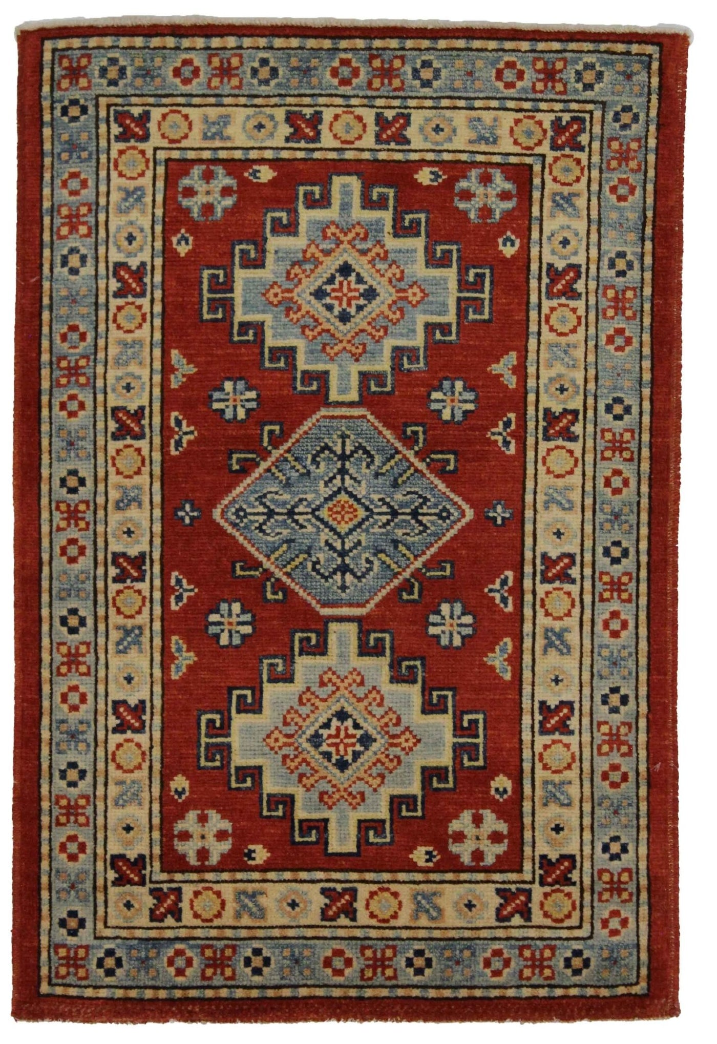 Canvello Hand Made Casual Medallion Afghan Kazak Rug - 2'1'' X 3'1'' - Canvello