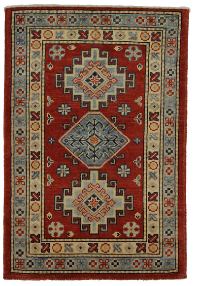 Canvello Hand Made Casual Medallion Afghan Kazak Rug - 2'1'' X 3'1'' - Canvello