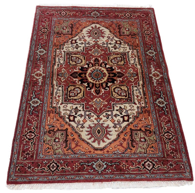 Canvello Hand Made Casual Medallion Indo Heriz Rug - 4'0'' X 5'11''