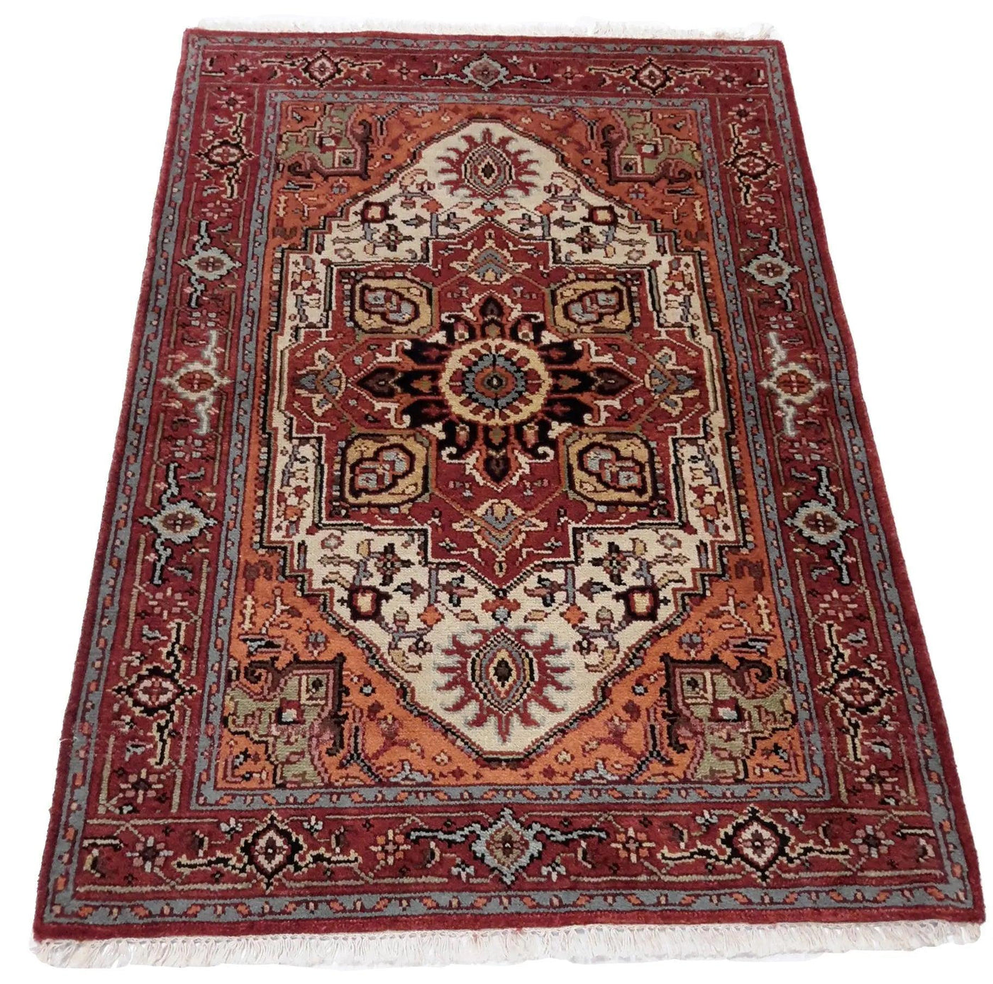 Canvello Hand Made Casual Medallion Indo Heriz Rug - 4'0'' X 5'11'' - Canvello