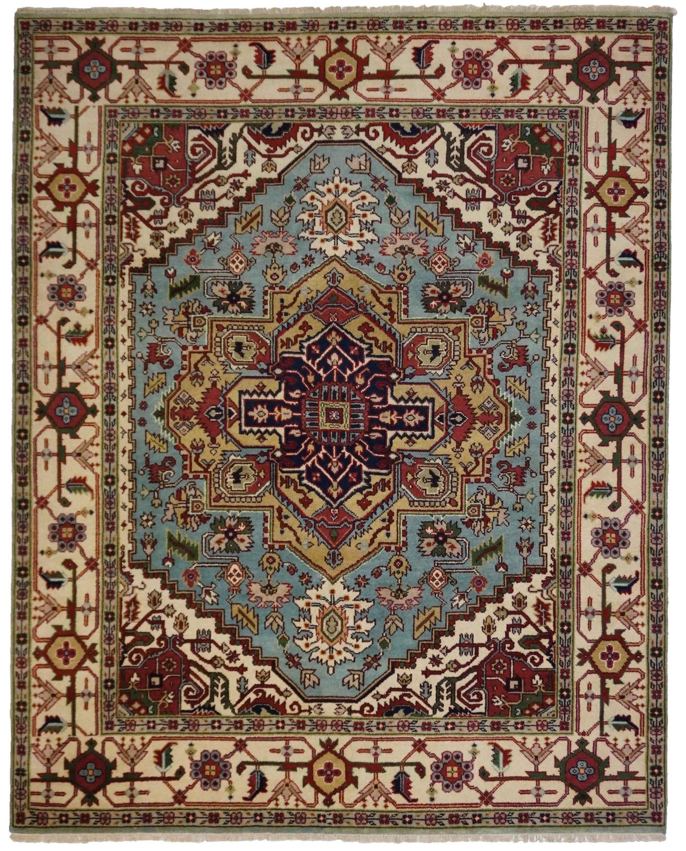 Canvello Hand Made Casual Medallion Indo Heriz Rug - 8'0'' X 9'11''