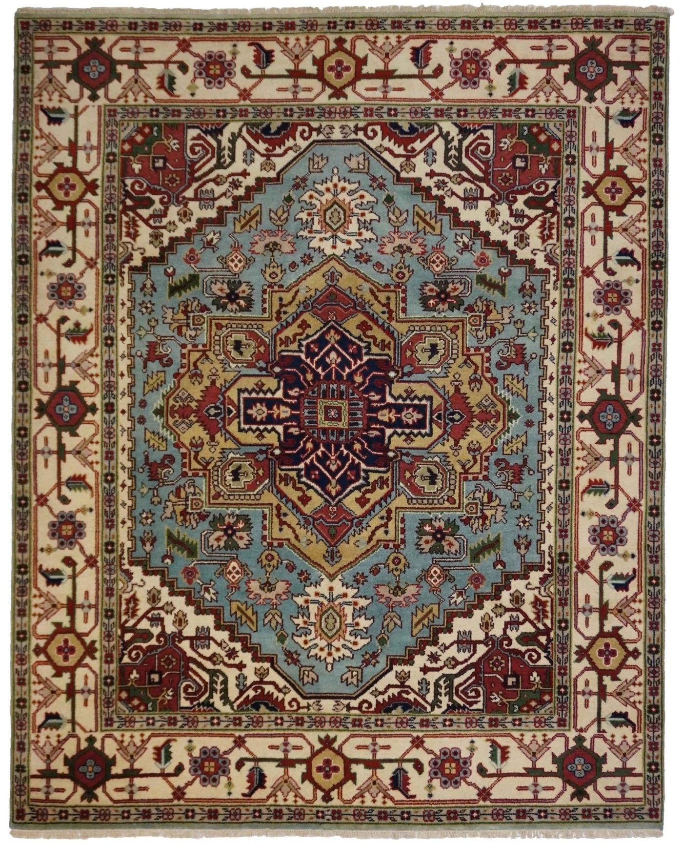 Canvello Hand Made Casual Medallion Indo Heriz Rug - 8'0'' X 9'11'' - Canvello