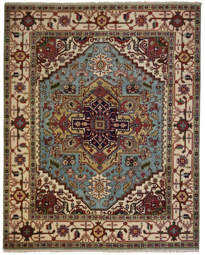 Canvello Hand Made Casual Medallion Indo Heriz Rug - 8'0'' X 9'11'' - Canvello