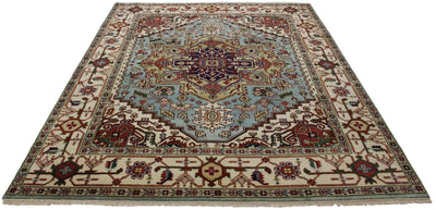 Canvello Hand Made Casual Medallion Indo Heriz Rug - 8'0'' X 9'11'' - Canvello