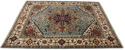 Canvello Hand Made Casual Medallion Indo Heriz Rug - 8'0'' X 9'11'' - Canvello