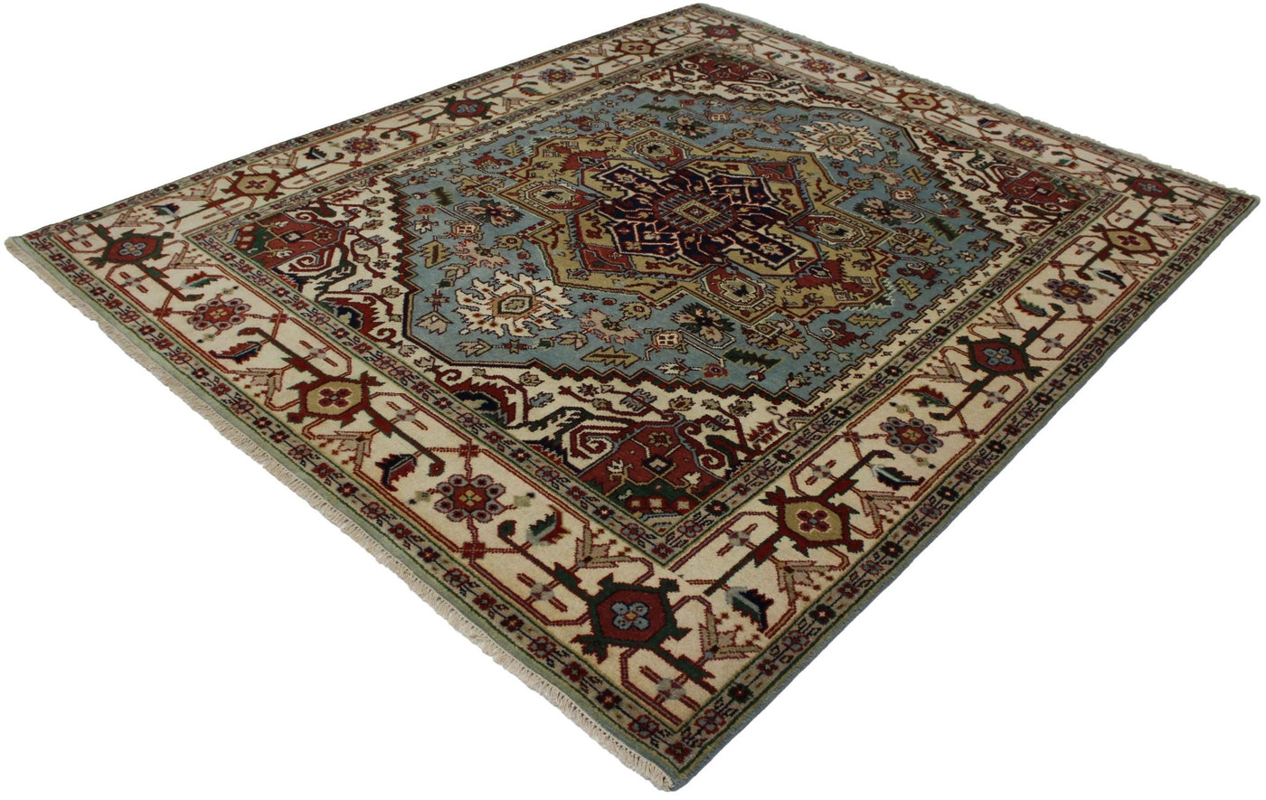 Canvello Hand Made Casual Medallion Indo Heriz Rug - 8'0'' X 9'11'' - Canvello