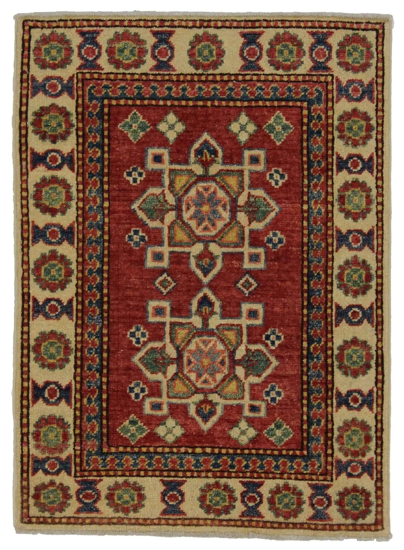 Canvello Hand Made Casual Medallion Pakistan Kazak Rug - 2'0'' X 2'9'' - Canvello