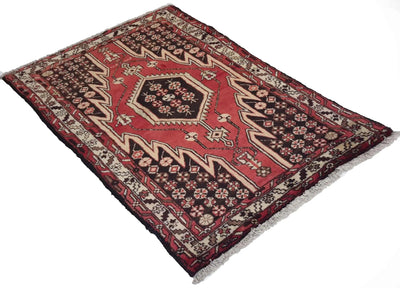 Canvello Hand Made Casual Medallion Silkroad Hamadan Rug - 3'3'' X 4'11'' - Canvello