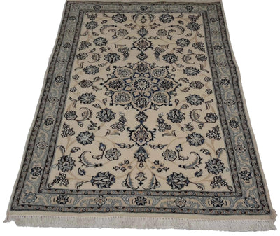 Hand Made Casual Nain 9 Line Medallion Beige Background Beige Border 100% Wool on Cotton - 2'11'' X 4'9''