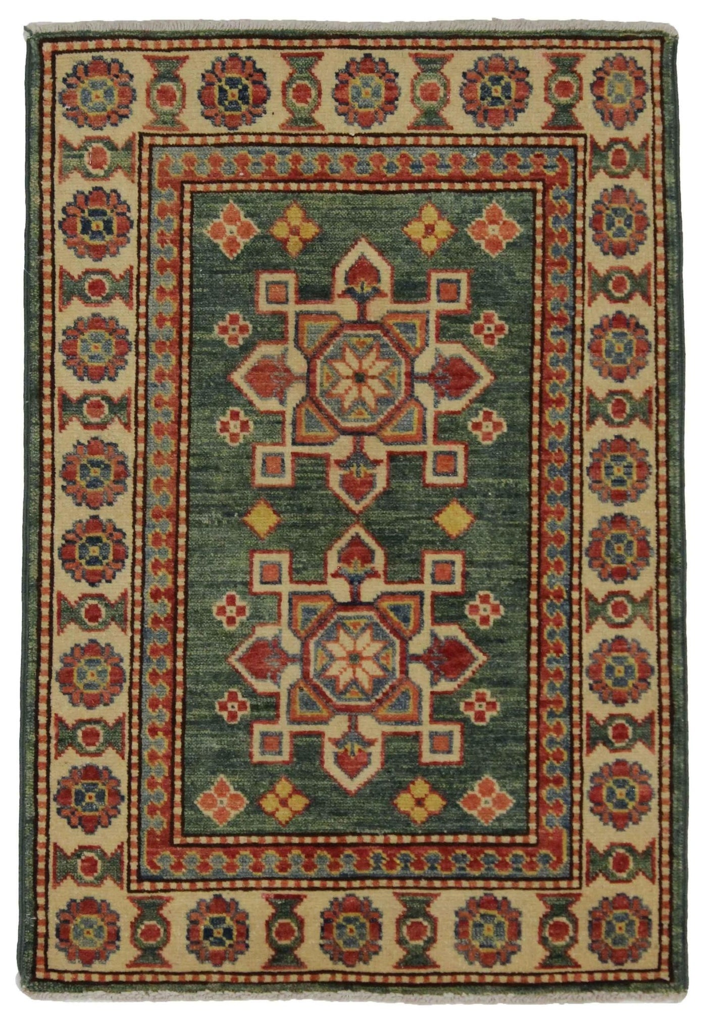 Canvello Hand Made Casual Panel Afghan Kazak Rug - 2'1'' X 3'1'' - Canvello