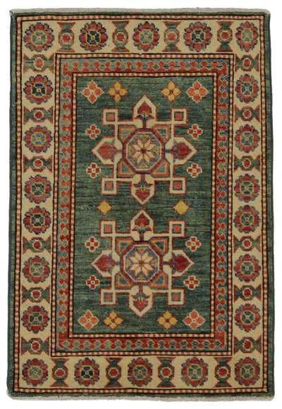 Canvello Hand Made Casual Panel Afghan Kazak Rug - 2'1'' X 3'1'' - Canvello