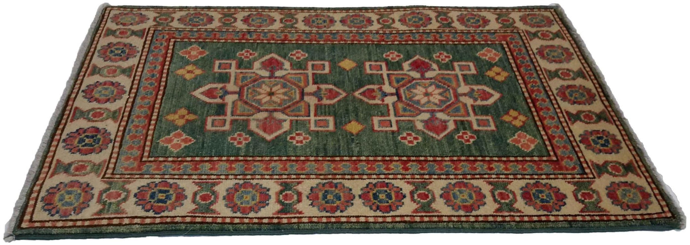 Canvello Hand Made Casual Panel Afghan Kazak Rug - 2'1'' X 3'1'' - Canvello