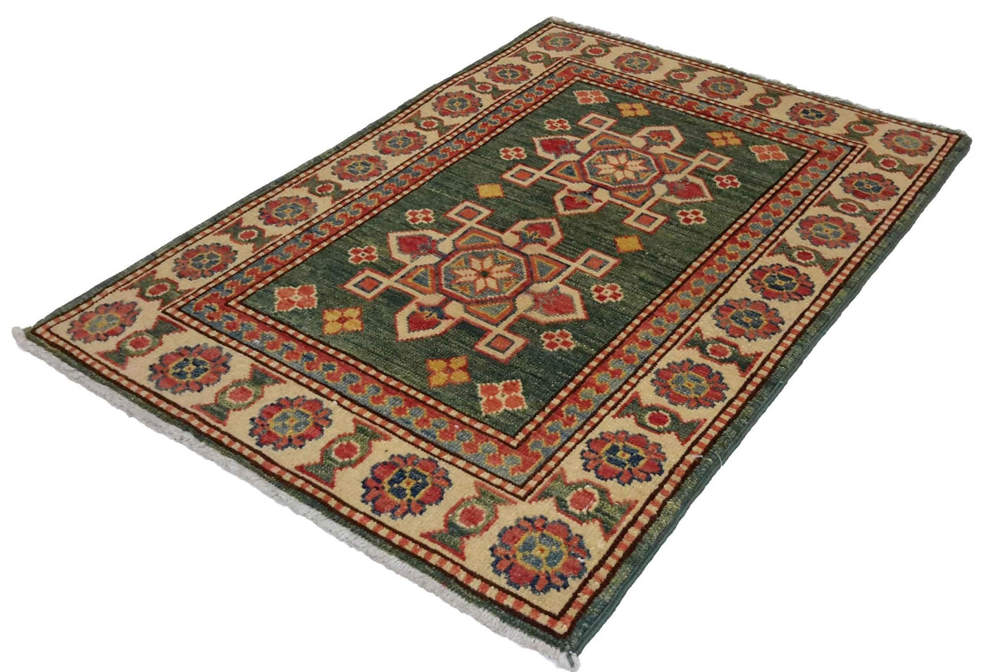 Canvello Hand Made Casual Panel Afghan Kazak Rug - 2'1'' X 3'1'' - Canvello