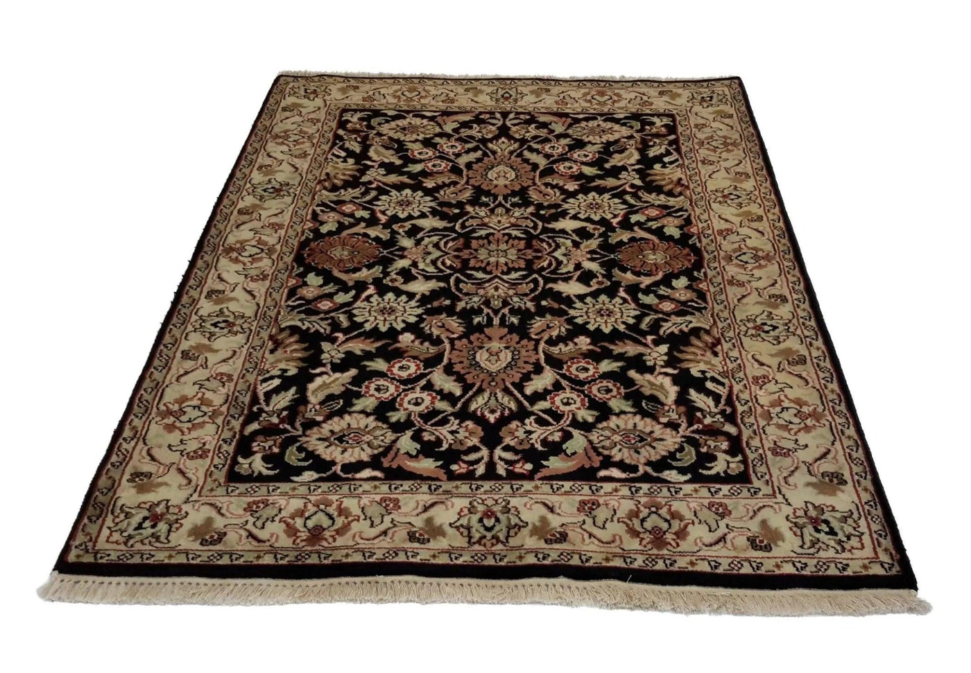 Canvello Hand Made Formal All Over Indo Tabriz Design Rug - 4'0'' X 5'10'' - Canvello