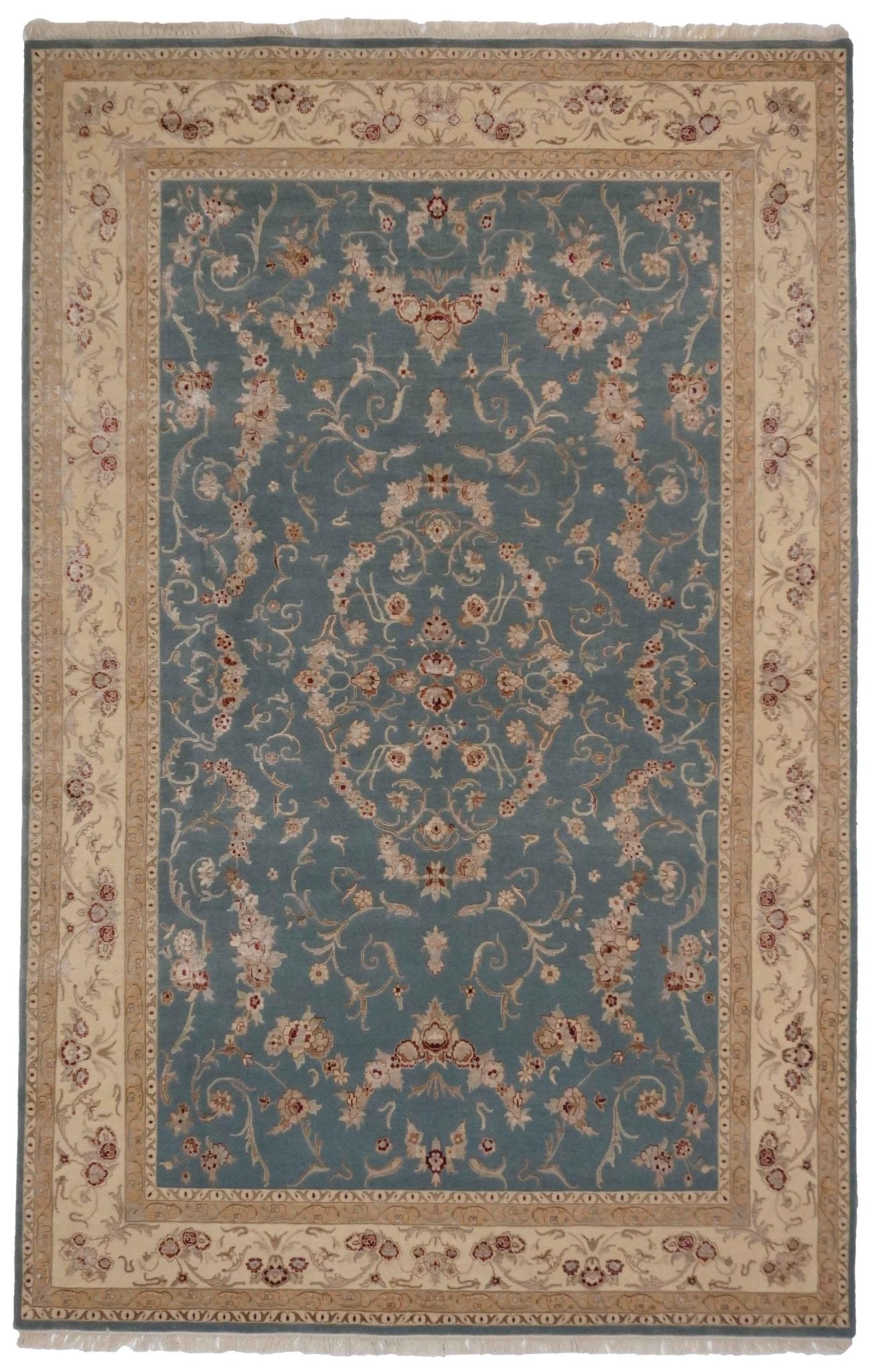 Canvello Hand Made Formal All Over Indo Tabriz Rug - 6'4'' X 9'10'' - Canvello